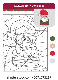 Number coloring game for children, Christmas children game, Santa Claus