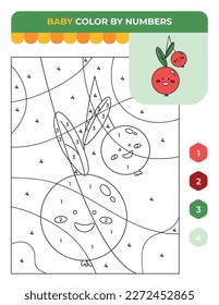 Number coloring game for children, fruits cherry, summer children game