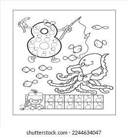 number coloring page 0,1,2,3,4,5,6,7,8,9,10 vector illustration.