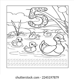 number coloring page for kids . Mathmatics game and educational game.