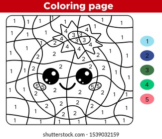 Number coloring page for preschool children. Cute kawaii cartoon blueberry. Educational game. Activity worksheet.