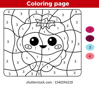 Number coloring page for preschoolers. Cute kawaii raspberry. Cartoon character. Educational game for children.