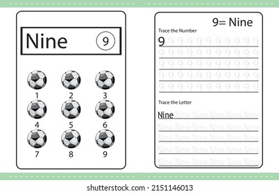 Number colouring and number tracing activity book.kids worksheet. ball illustration