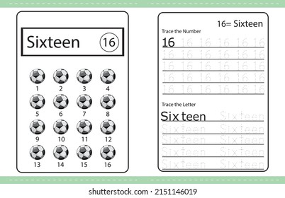 Number colouring and number tracing activity book.kids worksheet. ball illustration