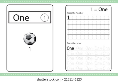 Number colouring and number tracing activity book.kids worksheet. ball illustration