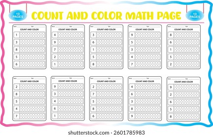 Number count and color worksheets for children