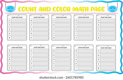 Number count and color worksheets for children
