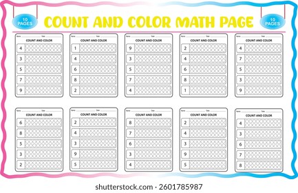 Number count and color worksheets for children