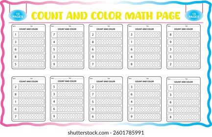 Number count and color worksheets for children