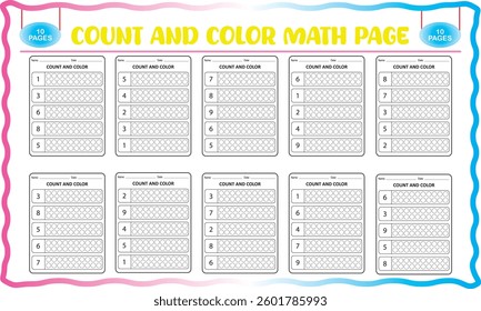 Number count and color worksheets for children