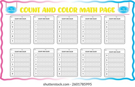 Number count and color worksheets for children