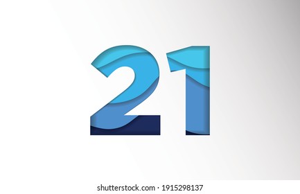 The number for the date in one-month Background Template. Holiday Vector Illustration of Paper Cut Number 21. The date in one-month Paper Cut Background Festive Poster or Banner Design