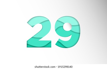 The number for the date in one-month Background Template. Holiday Vector Illustration of Paper Cut Number 29. The date in one-month Paper Cut Background Festive Poster or Banner Design