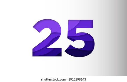 The number for the date in one-month Background Template. Holiday Vector Illustration of Paper Cut Number 25. The date in one-month Paper Cut Background Festive Poster or Banner Design