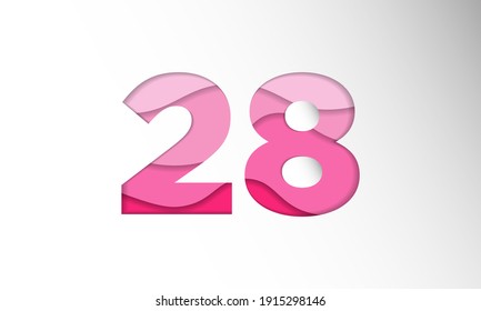 The number for the date in one-month Background Template. Holiday Vector Illustration of Paper Cut Number 28. The date in one-month Paper Cut Background Festive Poster or Banner Design