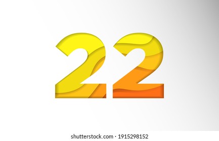 The number for the date in one-month Background Template. Holiday Vector Illustration of Paper Cut Number 22. The date in one-month Paper Cut Background Festive Poster or Banner Design