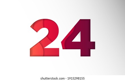 The number for the date in one-month Background Template. Holiday Vector Illustration of Paper Cut Number 24. The date in one-month Paper Cut Background Festive Poster or Banner Design