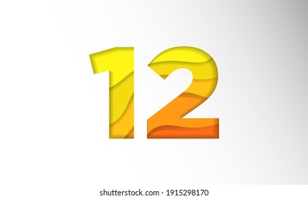 The number for the date in one-month Background Template. Holiday Vector Illustration of Paper Cut Number 12. The date in one-month Paper Cut Background Festive Poster or Banner Design