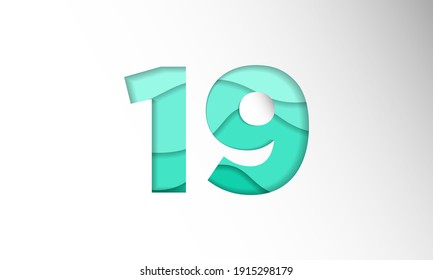 The number for the date in one-month Background Template. Holiday Vector Illustration of Paper Cut Number 19. The date in one-month Paper Cut Background Festive Poster or Banner Design