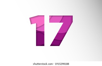 The number for the date in one-month Background Template. Holiday Vector Illustration of Paper Cut Number 17. The date in one-month Paper Cut Background Festive Poster or Banner Design