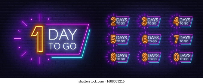 Number of days to go.Countdown template. Neon sign.