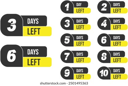 Número de días restantes 1 a 10 cuenta regresiva amarilla negra en días