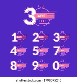Number of Days Left Badges or Stickers Thin Line Set for Stock Sale or Promotion Web Design. Vector illustration