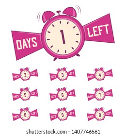 Number days left. Banners set of countdown days for promotion, sale. Vector illustration.