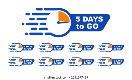 Number of days left. Countdown days banners. Days to go for sale. Days Left Badges. Vector illustration.