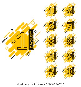 Number days left countdown black yellow color geometric abstract design vector illustration template eps 10 