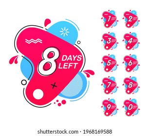 Number of Days Left. Countdown left days. Count time sale. Nine, eight, seven, six, five, four, three, two, one, zero days left.