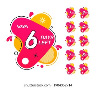 Number of Days Left. Countdown left days. Count time sale. Nine, eight, seven, six, five, four, three, two, one, zero days left.