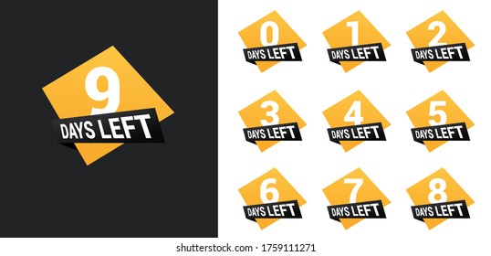 Number days left countdown. Days to go for promotion, sale, landing page, template, ui, web, mobile app, poster, banner, flyer. Vector set number countdown 0 to 9