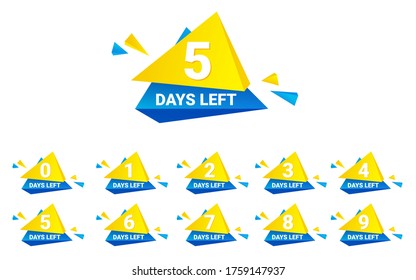 Number days left countdown. Days to go for promotion, sale, landing page, template, ui, web, mobile app, poster, banner, flyer. Vector set number countdown 0 to 9