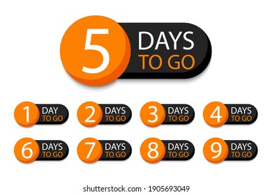 Número de días que quedan. Banner promocional de los días de cuenta regresiva. Faltan 1, 2, 3, 4, 5, 6, 7, 8, 9 días. Ilustración vectorial.
