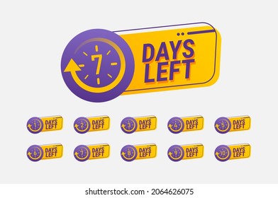 Number days left countdown vector illustration template. Collections of countdown days sign to event in yellow and purple color.