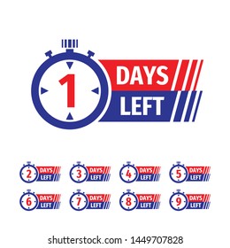 Number of days left to go, badges or sticker design. Vector illustration. Banner set.