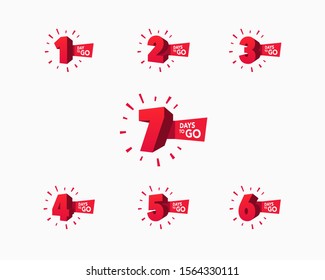 Number of days left to go countdown for sale, promotion, poster or banner. Simple flat illustration with 3d red numbers.