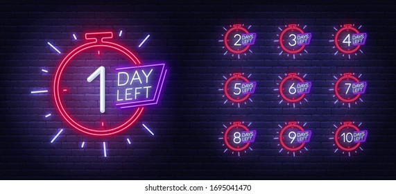 Number of days left. Neon sign countdown days to event.