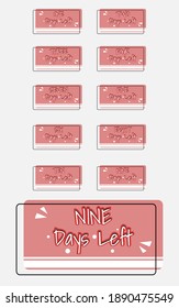 The number of days left for a sales or promotion badge with a rectangular shape and a mix of pink with black and white