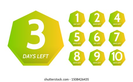 Number of days left. Set of ten colorful banners with countdown from 1 to 10. Vector illustration