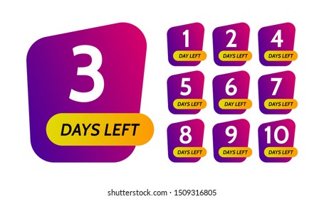 Number of days left. Set of ten purple banners with countdown from 1 to 10. Vector illustration