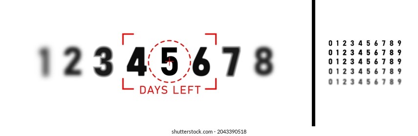 Number of days left sign for sale, and promotion. Black numbers on white background
