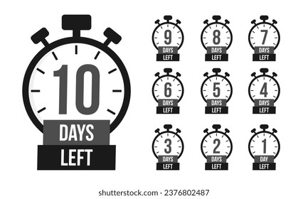 Number of days left to sign for sale or promotion. Countdown timer. Stopwatches set. Timer, clock vector illustrations set