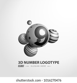 Number Decorative ball logotype. 3D Vector Illustration