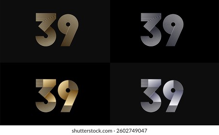 Number Design Line Stripes in Luxury Gold 39th, 39th Years Anniversary with Gold Metallic Line ,Luxury, Line and shape concept.