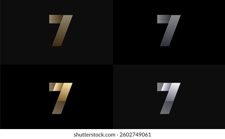 Number Design Line Stripes in Luxury Gold 7th, 7th Years Anniversary with Gold Metallic Line ,Luxury, Line and shape concept.