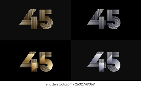 Number Design Line Stripes in Luxury Gold 45th, 45th Years Anniversary with Gold Metallic Line ,Luxury, Line and shape concept.