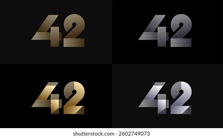 Number Design Line Stripes in Luxury Gold 42th, 42th Years Anniversary with Gold Metallic Line ,Luxury, Line and shape concept.