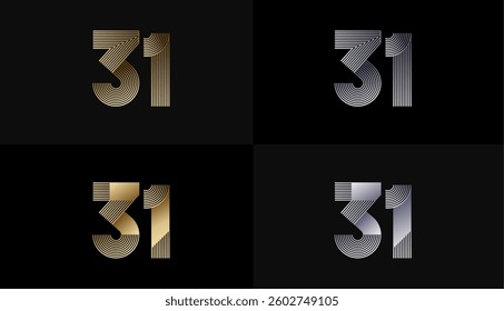Number Design Line Stripes in Luxury Gold 31th, 31th Years Anniversary with Gold Metallic Line ,Luxury, Line and shape concept.
